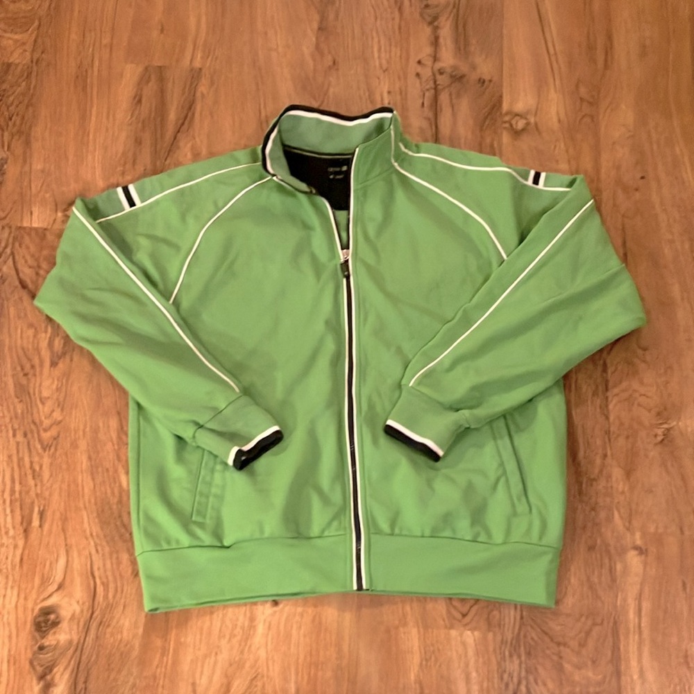 Izod Light Green Zip Track Jacket with White Piping fleece lined xl preppy